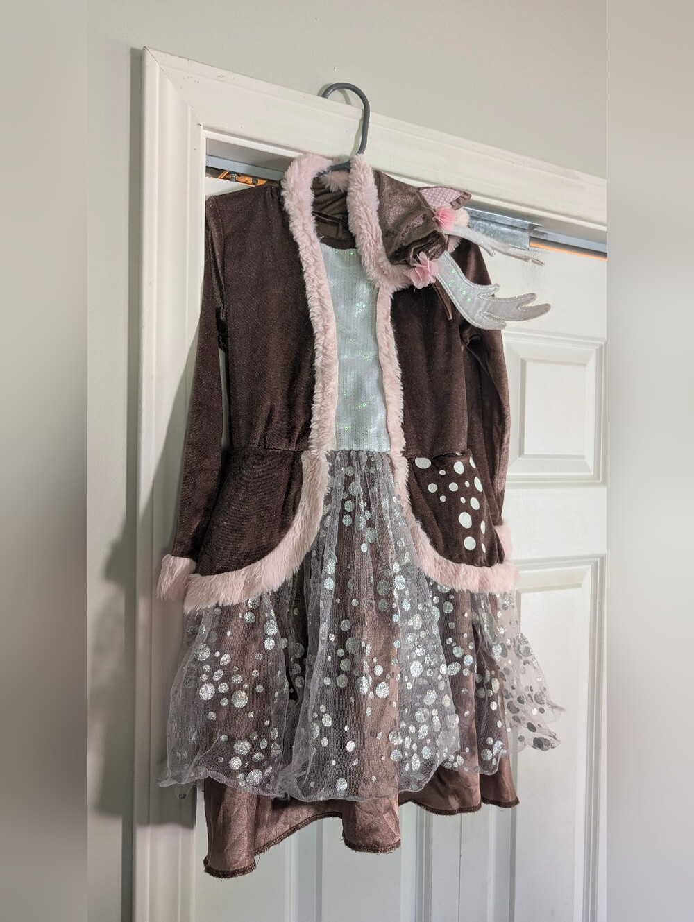 Girls Brown and Pink Deer Costume Dress with Sparkle Tulle